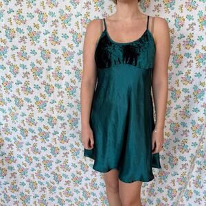 Delicate treasures Green satin slip with velvet bodice